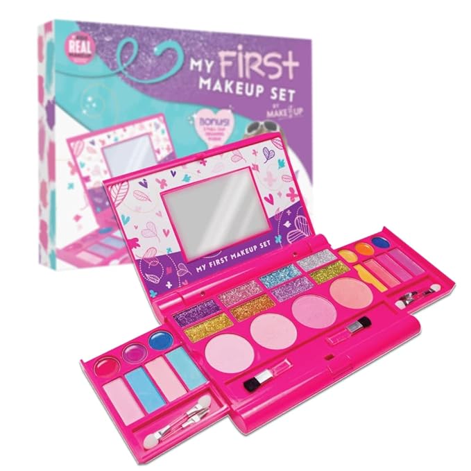 My First Makeup Set for Young Girls I Kids Makeup Kit for Little Girls I Foldable Makeup Palette with Makeup Mirror I Pink Set Makeup for Kids Vanity I Original Design Washable Toddler Makeup Kit Gift-Velvo Beauty