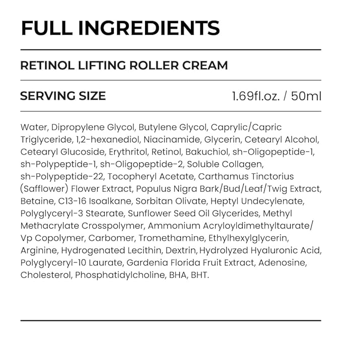 [SKIN&LAB] Retinol Lifting Roller Cream with Massage applicator, Vegan Anti Aging Face and Neck Cream for Reduce Wrinkles and Fine Line, For Face, Neck, Décolleté Wrinkle Care, 1.69 fl. oz.-Velvo Beauty