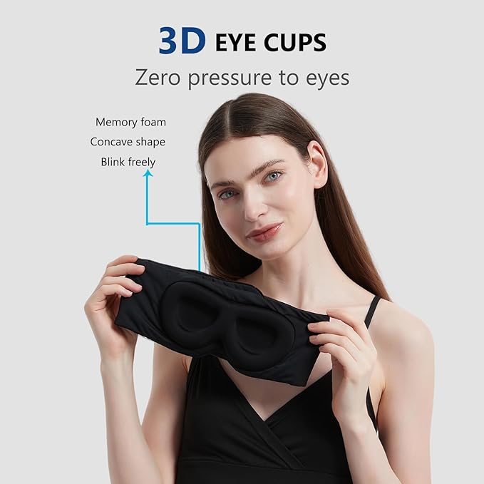 Sleep Mask ALASKA BEAR Wraparound Cool for Sensitive Sleeper Side or Back, Women and Men, Adjustable Headband Eye Mask and Earmuff Blindfold for Full Blackout, Upgraded w/o Buckles-Velvo Beauty