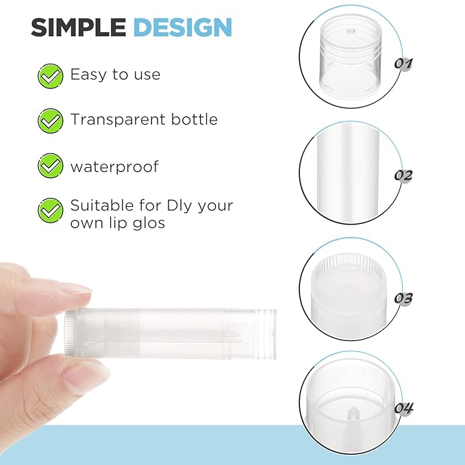 50 Pcs Lip Balm Containers Tubes Empty 3/16 oz Clear Lip Tubes and Shrink Wrap, Lip Gloss Tubes Lip Balm Containers with White Caps Twist Tubes for making Gifts, Travel-Velvo Beauty