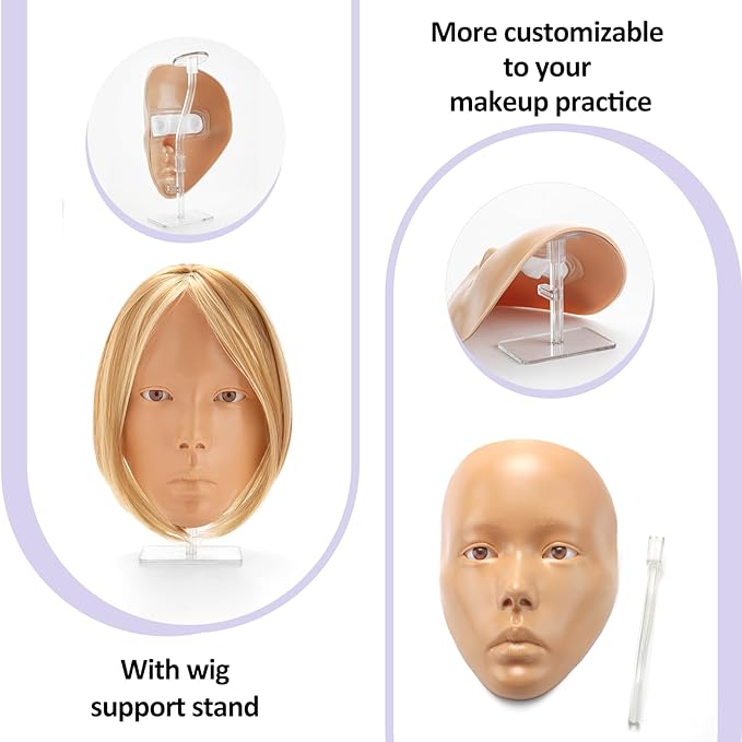 Makeup Practice Face, 2024 Upgrade 5D Makeup Mannequin Face Reusable Silicone Makeup Practice Face Board with Bracket, Come with Makeup remover & Concealer 3 Color & Makeup Bag Brown-Velvo Beauty