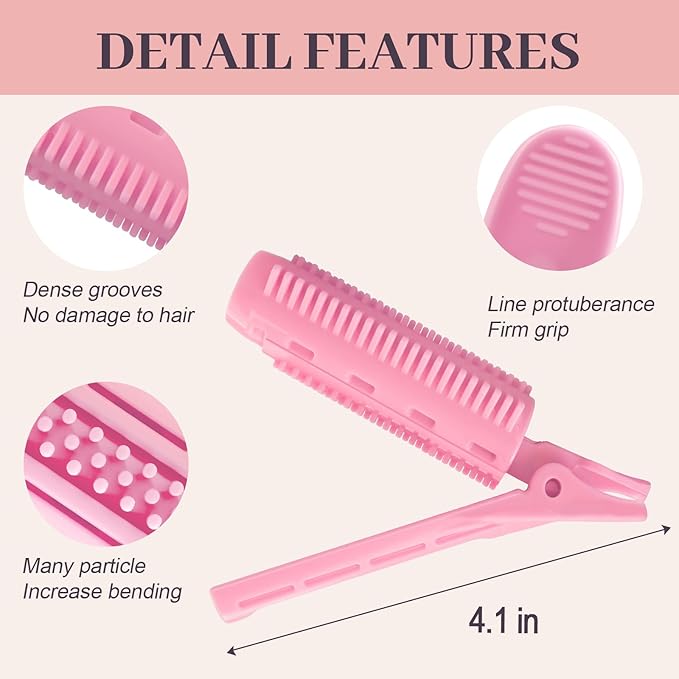 4PCS Volumizing Hair Clips for Root Lift & Volume - Instant Bangs Roller Clips for Effortless Curls & Lift - Velcro Rollers For Hair - Hair Rollers For Women - Pink-Velvo Beauty