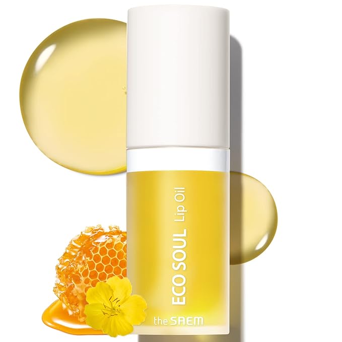 THESAEM Eco Soul Lip Oil 01 Honey - Plumping & Hydrating Lip Oil to Nourish & Moisturize Lips – Sunflower Seed Oil & Olive Oil - Lips Soft & Glossy for Dry Lips, 0.21 fl.oz.-Velvo Beauty