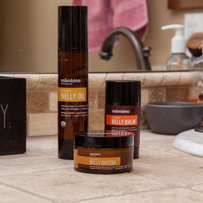 Mambino Organics Oh Baby! Belly Oil – Organic Elasticity Serum with Egyptian Calendula, Vietnamese Tamanu & Dutch Shea – Pregnancy Oil for Stretch Marks – Vegan Cruelty-Free Maternity Care, 2 fl oz-Velvo Beauty