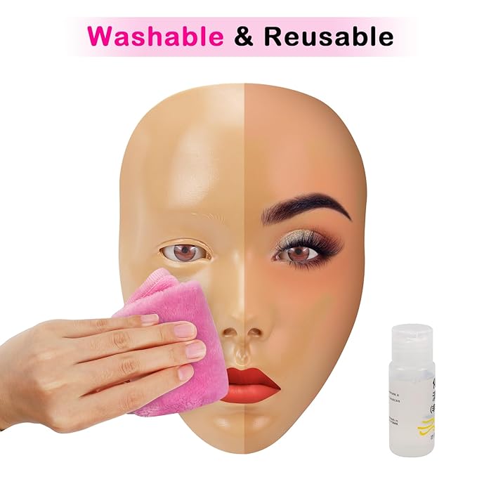 3D Makeup Practice Face Board,Reusable Silicone Makeup Practice Face/Makeup Mannequin Face,with Makeup Brushes Set&Dual head Eyebrow Pencils&a Pair of Eyelashes&a Makeup Bag&makeup remover towel-Velvo Beauty