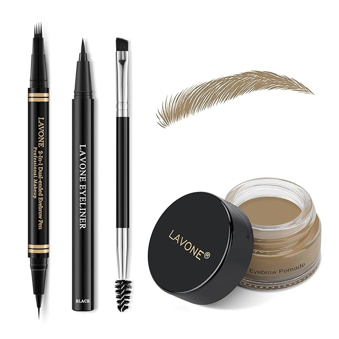 Eyebrow Kit, Waterproof Microblading Pencil, Eyeliner, Pomade, Dual-ended Brush - Dark Blonde-Velvo Beauty