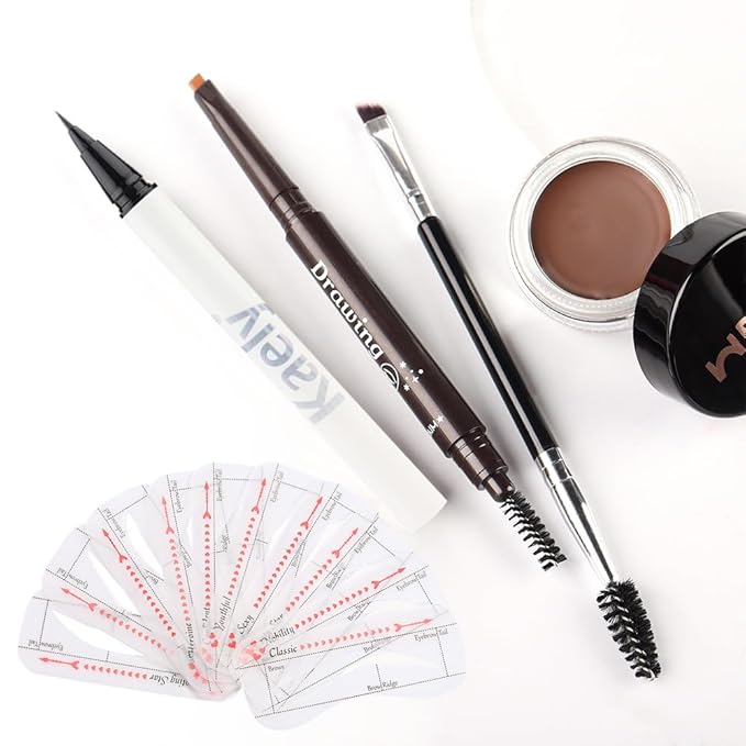 evpct Eyebrow Stencils Kit for Women Shaping, Eyebrow Shaper Makeup Kit, Eye Brow Stencil Shaper Tinting kits for Women, with Eyeliner, Eyebrows Pencil, Pomade, Brush and 10 Stencils, Kit-03 CHOCOLATE-Velvo Beauty