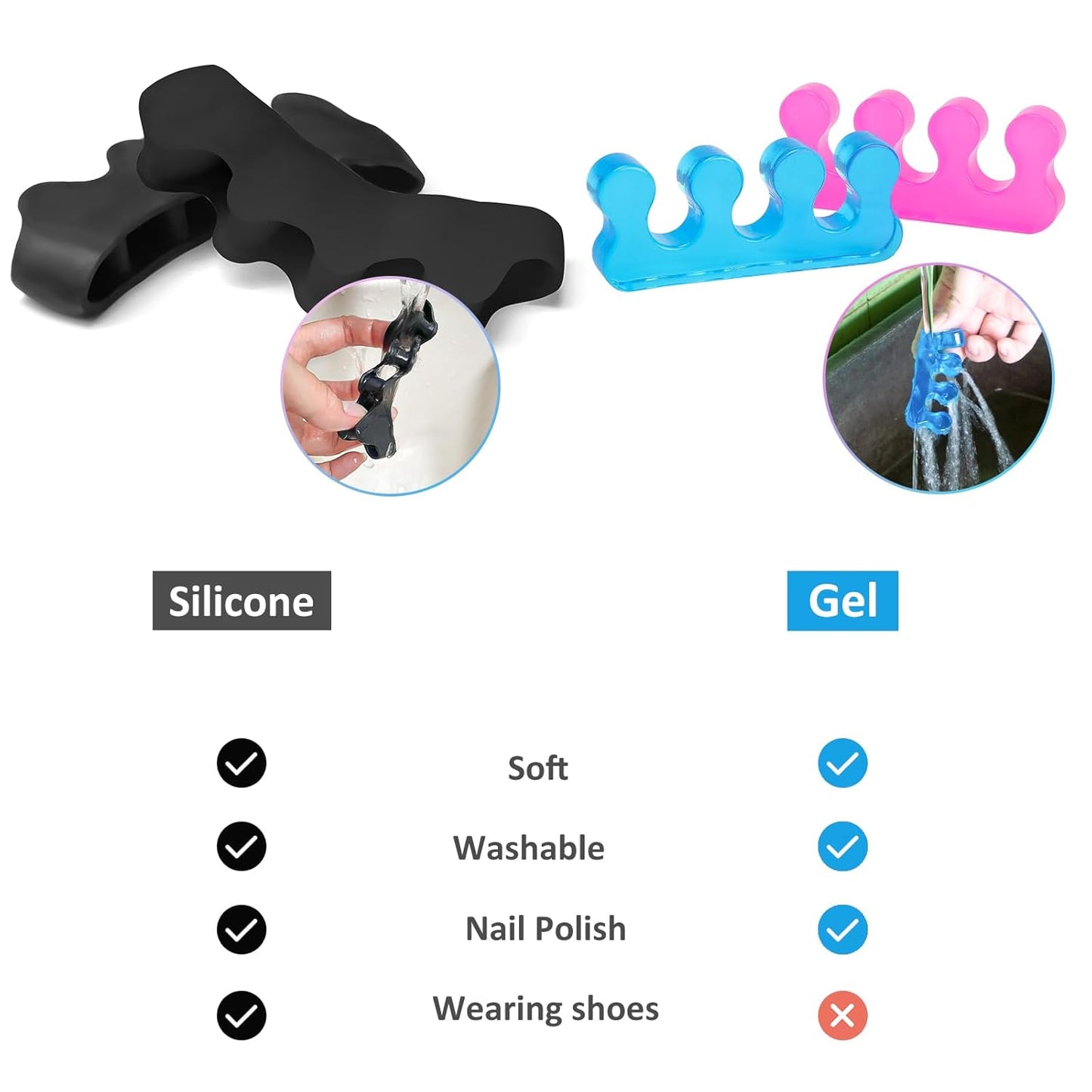 SUNFATT Toe Spacers for Men ang Women,Toe Separators for Women,Relieves Overlapping Toes,Bunions Corrector and Hammer Toe Pain,Gel Toe Spreader Separates and Relaxes Toes.2 Pcs-Velvo Beauty