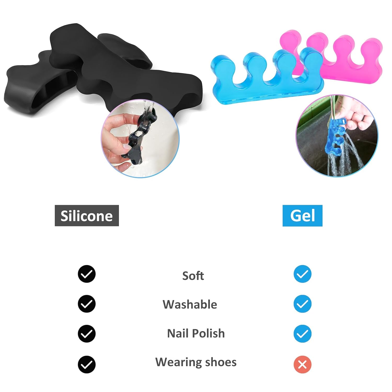 SUNFATT Toe Spacers for Men ang Women,Toe Separators for Women,Relieves Overlapping Toes,Bunions Corrector and Hammer Toe Pain,Gel Toe Spreader Separates and Relaxes Toes.2 Pcs-Velvo Beauty