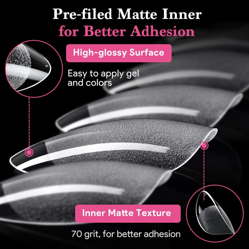 Extra Short Almond False Nail Tips, 15 Sizes 510 PCS Clear Soft Press On Fake Nail Pre-shaped Half Matte Full Cover Gel Nail Tips Extensions Thick Long Lasting for DIY Beginners & Salon Manicure-Velvo Beauty