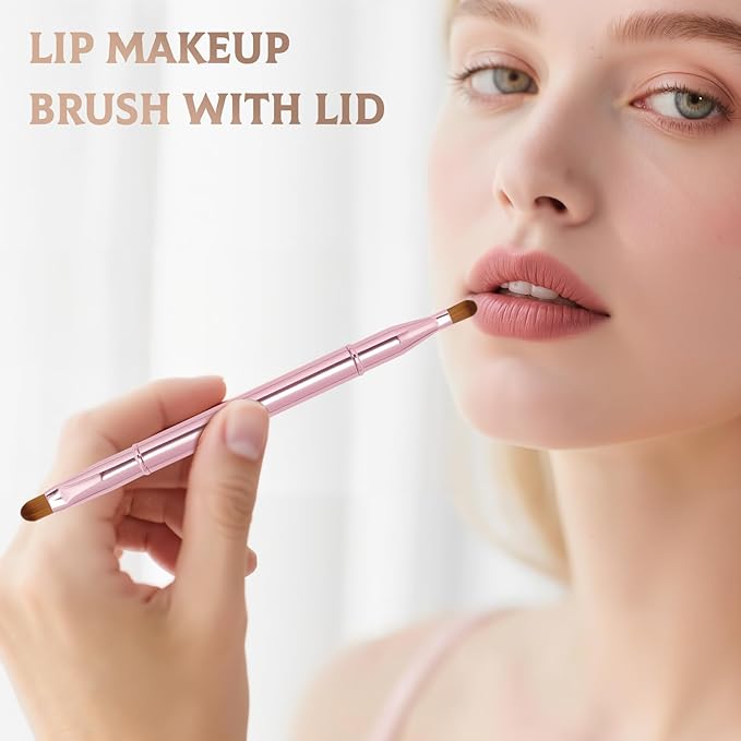 Unaone 2 Pack Lip Brush for Lipstick, Dual-Ended Lip Makeup Brush with Lid, Lipstick Brush for Lip Gloss-Velvo Beauty