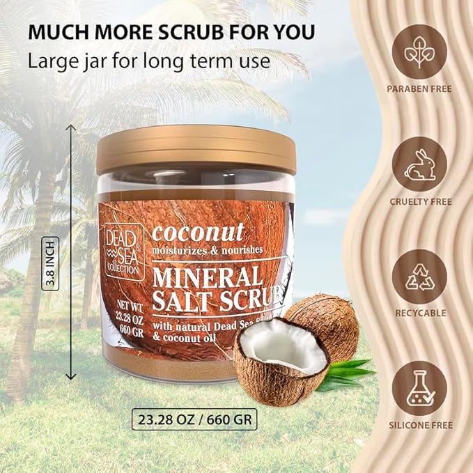 Dead Sea Collection Coconut Salt Scrub – Exfoliating Body Scrub for Women – Moisturizing and Nourishing Skin – with Pure Oils and Dead Sea Minerals (23.28 Oz)-Velvo Beauty