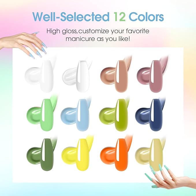ROSALIND 12PCS Poly Nail Gel Kit with Mini Nail Lamp Nude Brown Cherry Pink Poly Extension Gel Kits-Velvo Beauty