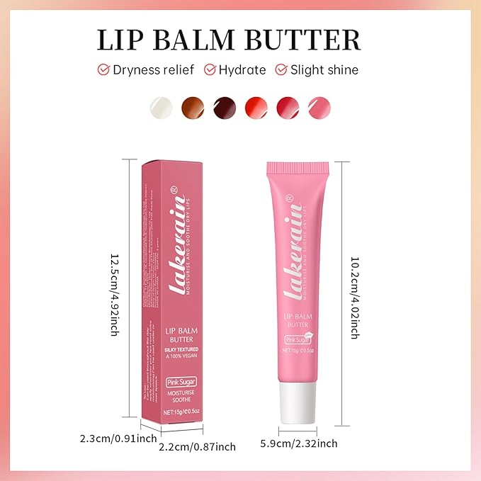 Erinde Lip Butter Balm, Moisture Hydration Lip Butter Gloss, Sheer Tinted Lip Mask and Lip Balm, Soothing Lip Treatment Care Makeup, Shine Lip Glow Oil for Dry, Chapped Lips, 06 Pink Sugar-Velvo Beauty
