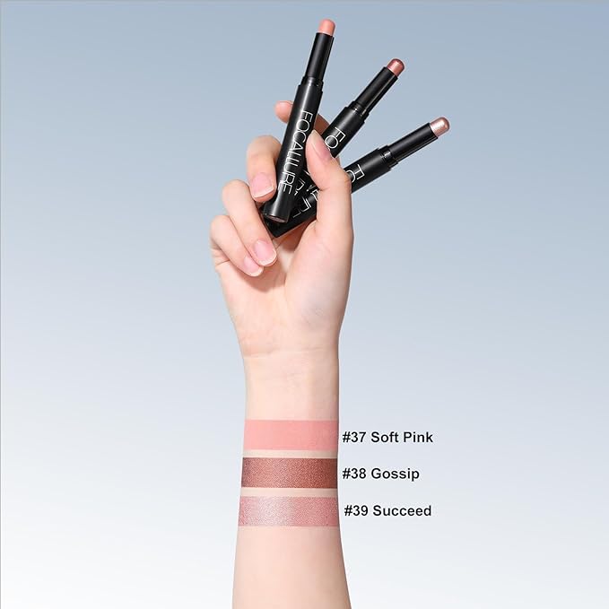 FOCALLURE 3PCS Cream Eyeshadow Stick Sets,Matte and Shimmer Eye Brightener, Light to Dark Pink Pencil,Long Lasting Eye Shadow Highlighter Makeup,Rose Hangover-Velvo Beauty