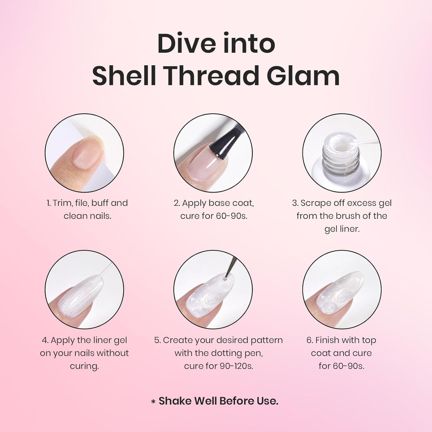 Beetles Pearl Pink Gel Nail Polish,Pearlescent Pink Mermaid Nail Drawing Gel Nail Art Polish Soak Off Uv Led Shimmer Gel Liner Nail Art with Dotting Pen & Heart Nail Charms for Women-Velvo Beauty