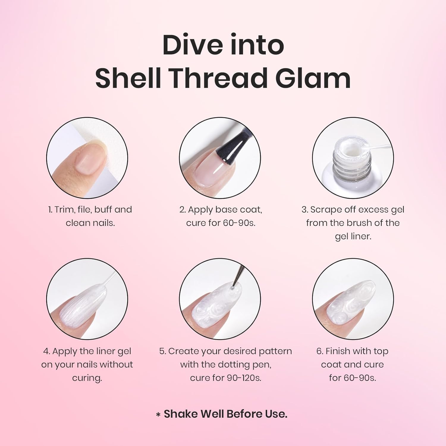 Beetles Pearl Pink Gel Nail Polish,Pearlescent Pink Mermaid Nail Drawing Gel Nail Art Polish Soak Off Uv Led Shimmer Gel Liner Nail Art with Dotting Pen & Heart Nail Charms for Women-Velvo Beauty