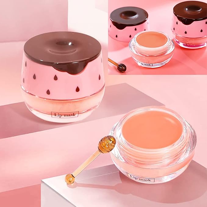 Strawberry Lip Sleeping Mask,Plumping Lip Hydrating Bee Lip Balm Honey Pot Propolis Moisturizing Lip Balm With Stick,Lip Exfoliating Bee Lip Balm Sleeping Lip Mask-Velvo Beauty
