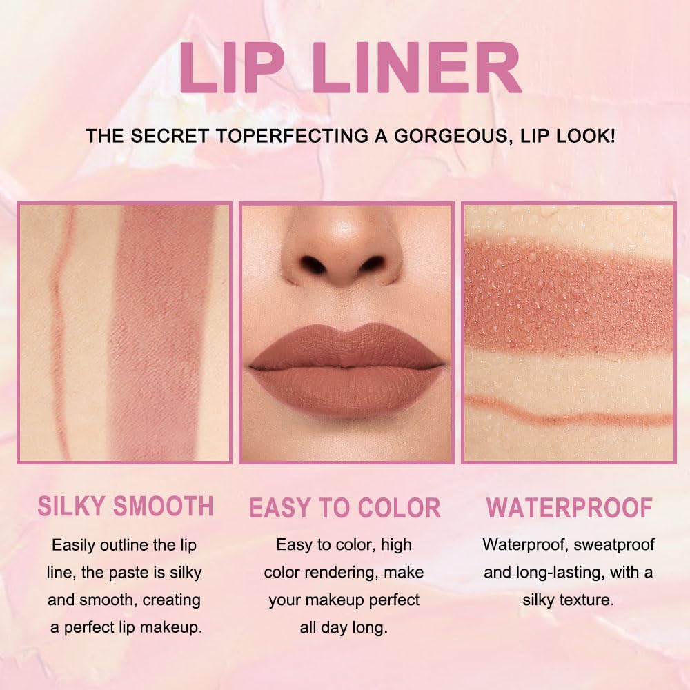Kaely 2-in-1 Nude Brown Lip Liner & Lipstick Set Kit for Women, Matte Lips Kit with Lip Liner Lip Stains Long Lasting Waterproof 24 Hour Lipstick and Lip Liners Combo Lipliners Pencil Set 12-Velvo Beauty