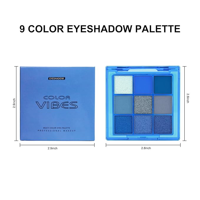 Erinde 9 Colors Dark Light Royal Cobalt Blue Pearl White Glitter Shimmer Eye Shadow Makeup Palette Highly Pigmented Waterproof Matte Glitter Shimmer Daily Party Sparkling Eyeshadow Palett for Girl-Velvo Beauty