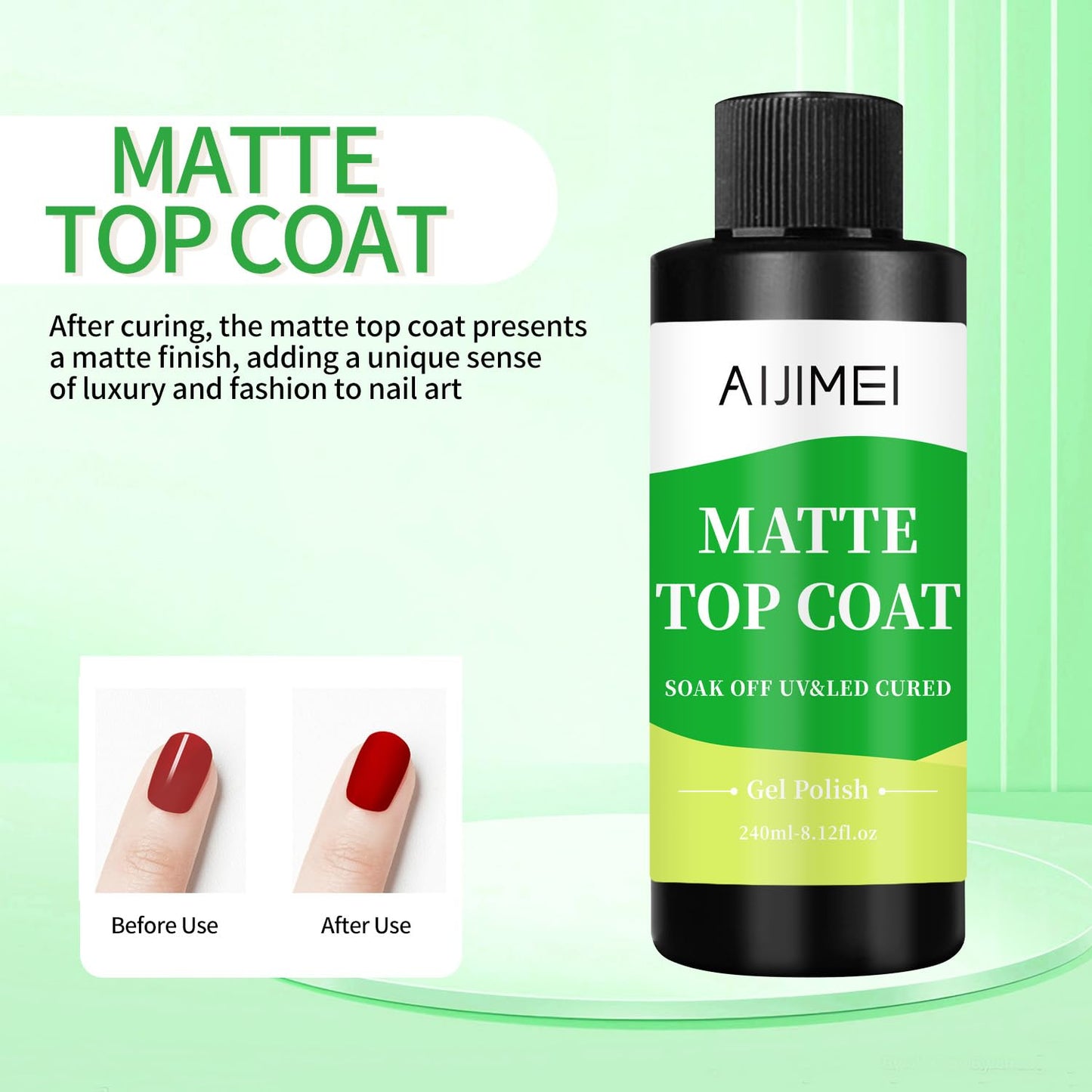 AIJIMEI Elegant Satin Matte Top Coat for Nails Finish Nail Polish Matte Nail Top Coat, Long-Lasting Nail Polish Matte Top Coat & Quick-Dry Top Coat Satin Matte TopCoat 8 Fl Oz-Velvo Beauty