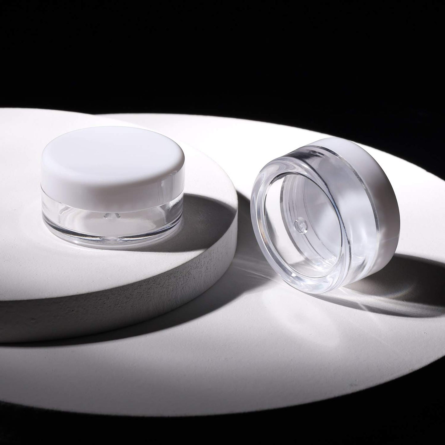 Refillable Cosmetic Sample Jars - 100 Pack 10g (0.35oz) White Small Travel Containers with Lids + 10 Mini Makeup Spatulas - BPA Free-Velvo Beauty