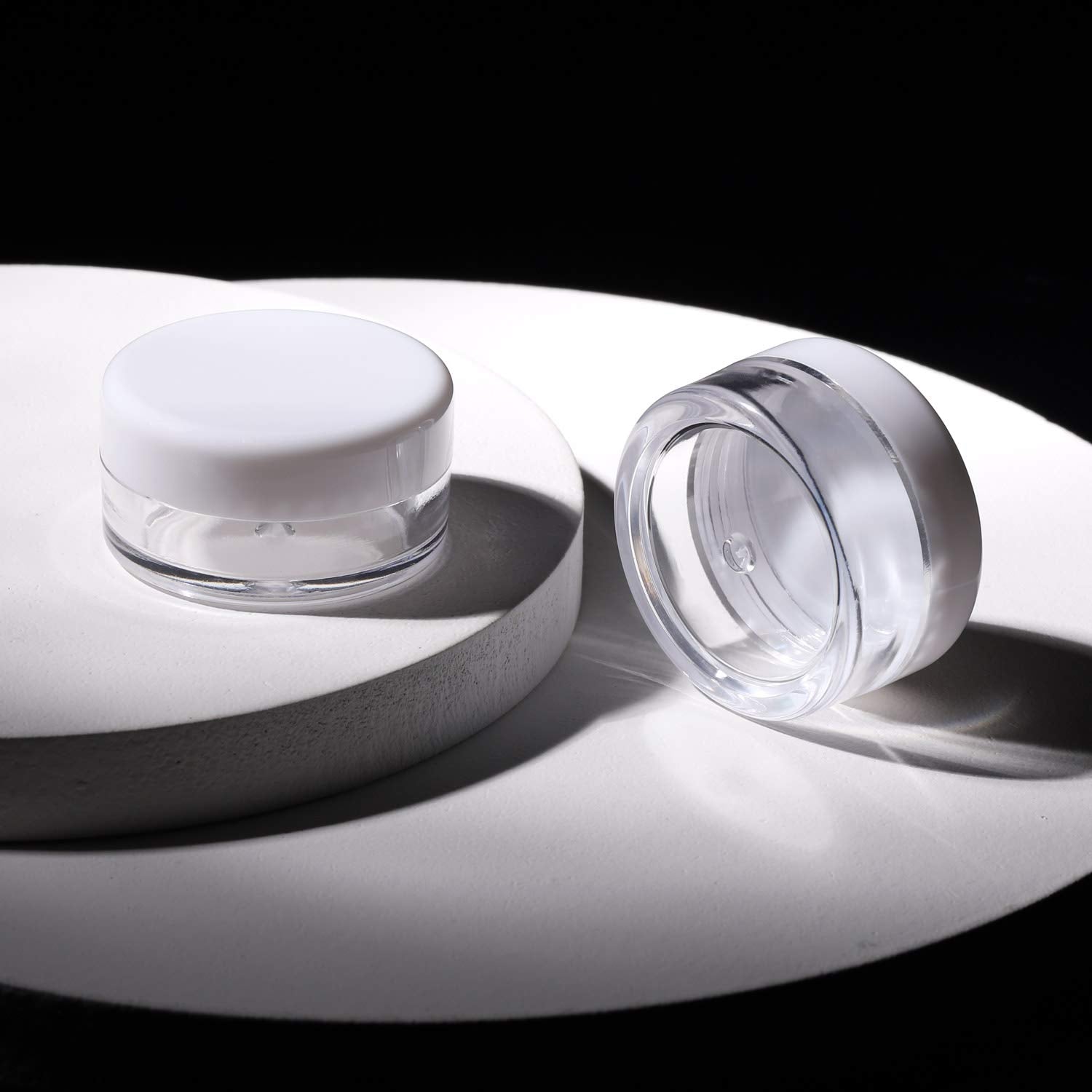 Refillable Cosmetic Sample Jars - 100 Pack 10g (0.35oz) White Small Travel Containers with Lids + 10 Mini Makeup Spatulas - BPA Free-Velvo Beauty