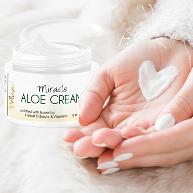 Deluvia Miracle Aloe Cream | Face & Body Moisturizer with Vitamin E & Organic Aloe Vera | Hydrating, Soothing for Dry Skin, Anti-Wrinkle, Acne Scars, Rosacea, Psoriasis, Eczema - 8 oz-Velvo Beauty