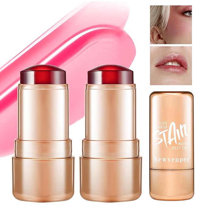 2pcs Jelly Blush Stick, Multi-purpose Lip and Cheek Colour Stick, Jelly Texture Waterproof, Moisturising and Long-lasting, Non-sticky, Create Watercolour Makeup Effect for Women and Girls 1#-Velvo Beauty