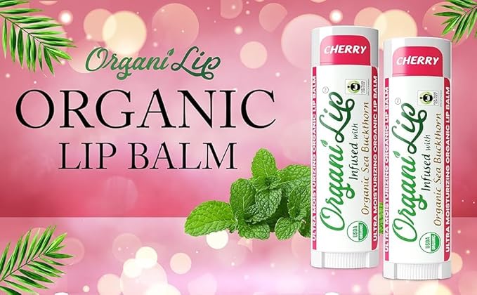 Organic Lip Balm, Cherry Flavor, Ultra Hydrating Lip Moisturizer for Cracked or Dry Lips, Infused With Organic Sea Buckthorn, Oval Shaped Tube, USDA Certified Organic, 1 Pack-Velvo Beauty