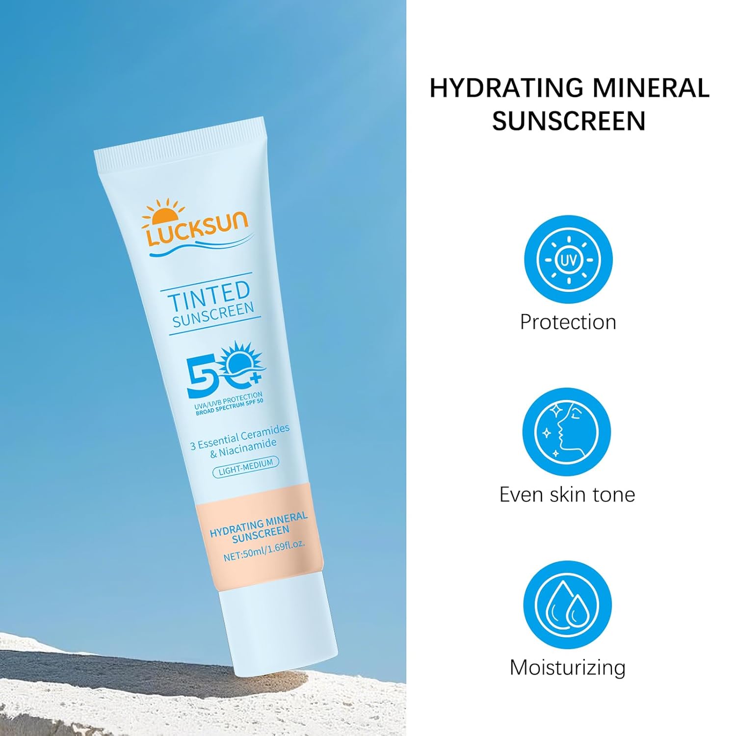 Tinted Sunscreen for Face SPF 50, 2 PCS Defense SPF 50 Face Sunscreen Lotion with Hyaluronic Acid, Sun Essence Faces Sunscreens, Hydrating, Moisturizing, UV Defense, Travel Size (Medium Color)-Velvo Beauty