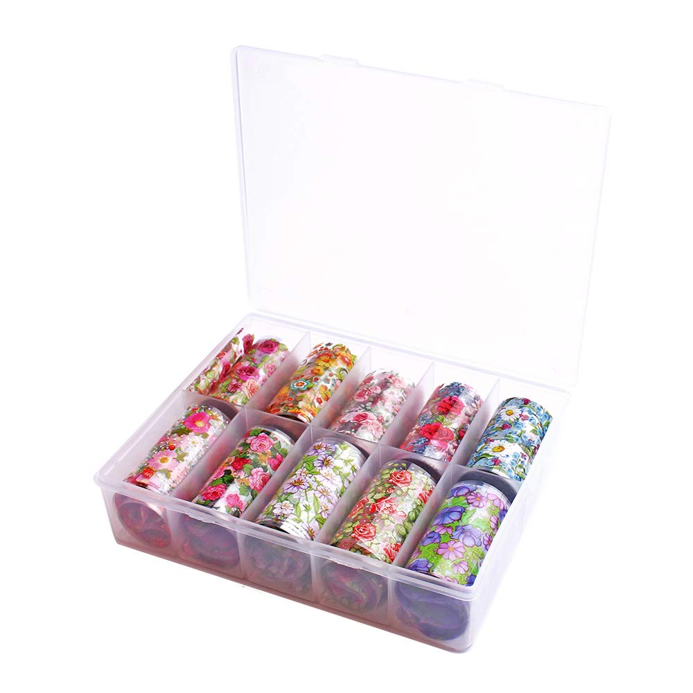 WOKOTO 10 Rolls Nail Art Foil Transfer Stickers Tips Flower Design Nail Wraps Decals Set Starry Sky Manicure Accessories (1.57inches×39.4inches)-Velvo Beauty