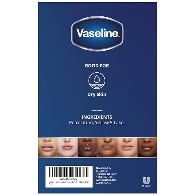 Vaseline Lip Therapy Original – Mini Vaseline Lip Balm, Hydrating Petroleum Jelly, Clear Lip Gloss, Travel-Size, 0.25 Oz Ea (Pack of 6)-Velvo Beauty