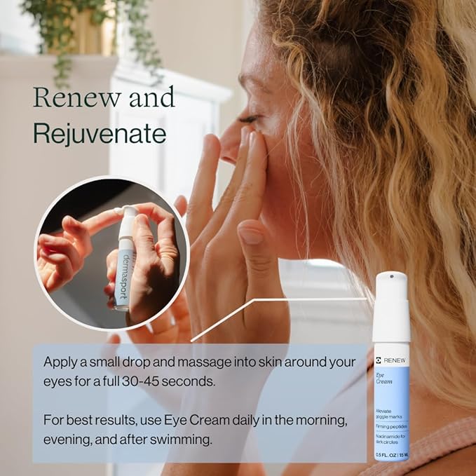 Dermasport Goggle Eye Cream for Swimmers - Moisturizer with Peptide-rich Brightening Complex for Men & Women Fights Anti-Aging Wrinkles, Dark Circles, Puffiness & Under Eye Bags (0.5 fl oz)-Velvo Beauty