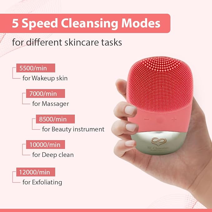 Facial Cleansing Brush | 3-in-1 Electric Face Scrubber | USB Rechargeable Face Cleansing Brush | IPX7 Waterproof | Blackhead Remover | Deep Cleansing & Exfoliating (Pink)-Velvo Beauty