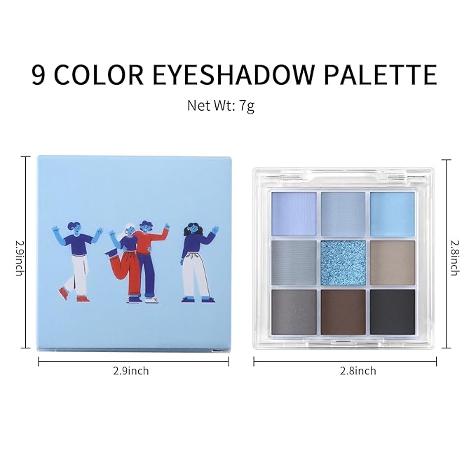 Erinde 9 Colors Eyeshadow Palette, Matte Shimmer Glitter Eye Shadow Palette Makeup, Highly Pigmented Long Lasting Waterproof, Natural Neutral Nude Eyeshadow Make Up Pallet, Blue-Velvo Beauty