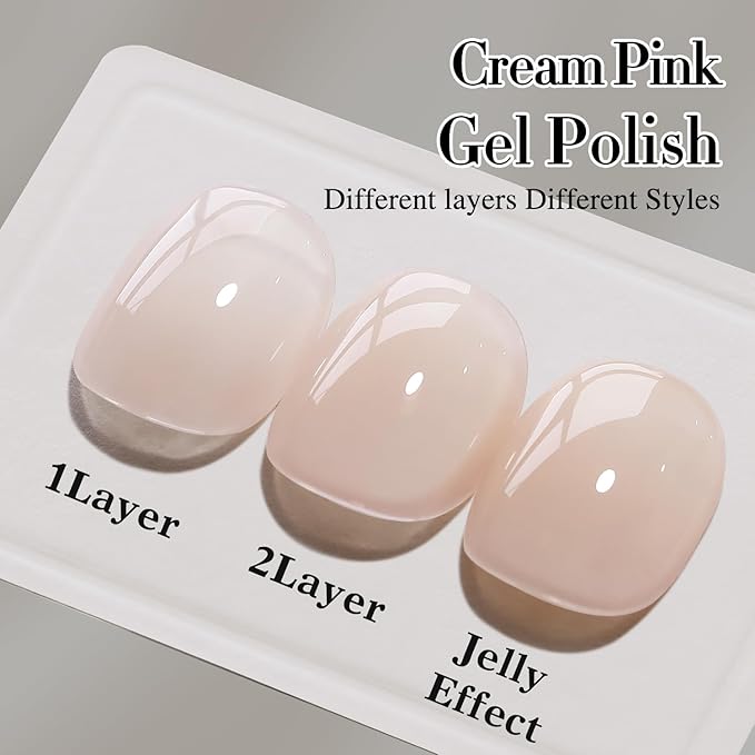 Double Rhythm 0.50 OZ Translucent Gel Polish Same Color Same Bottle Sheer Pastel Neutral Natural Milky 15 ML Jelly UV Nail Art DIY at Home (Beige Nude-A1511)-Velvo Beauty