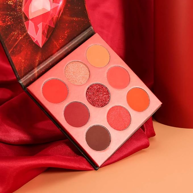 docolor Eyeshadow Palette 9Colors Red Eyeshadow Gemstone Shadow Palettes Highly Pigmented Mattes Shimmers Smokey Glitter Cream Colorful Powder Blendable Long Lasting Waterproof Makeup Palette-Velvo Beauty