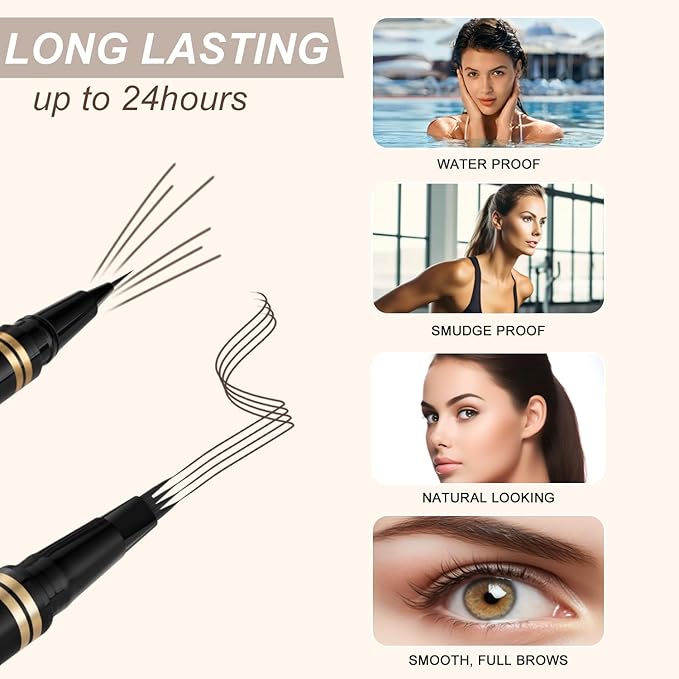 Eyebrow Pen Makeup Kit, with 4 Tip Waterproof Microblading Eyebrow Pencil, Eyeliner, Eyebrow Pomade and Dual-ended Eyebrow Brush, Brow Pencil Eyebrow Kit for Natural Looking - Black Brown-Velvo Beauty