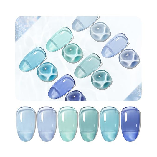 JODSONE 10ml 6 Colors Jelly Gel Nail Polish Set Ocean Blue Turquoise Gel Polish with Crystal Long Lasting All Seasons Need U V Lamp-Velvo Beauty