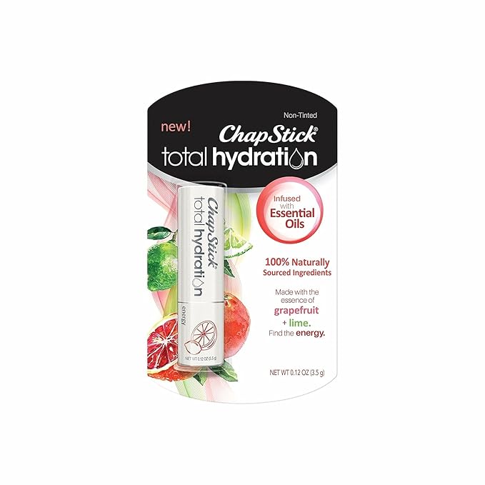 ChapStick Total Hydration Essential Oils Energy Lip Balm, Lime + Grapefruit Lip Balm Tube, Lip Care - 0.12 Oz-Velvo Beauty