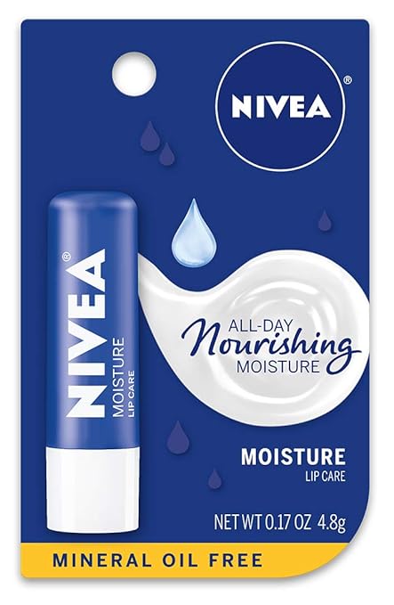 NIVEA Moisture Lip Care, Mineral Oil Free, All-Day Moisturizing Lip Balm with Shea Butter, Jojoba Oil and Avocado Oil, 0.17 Oz Stick, Pack of 1-Velvo Beauty