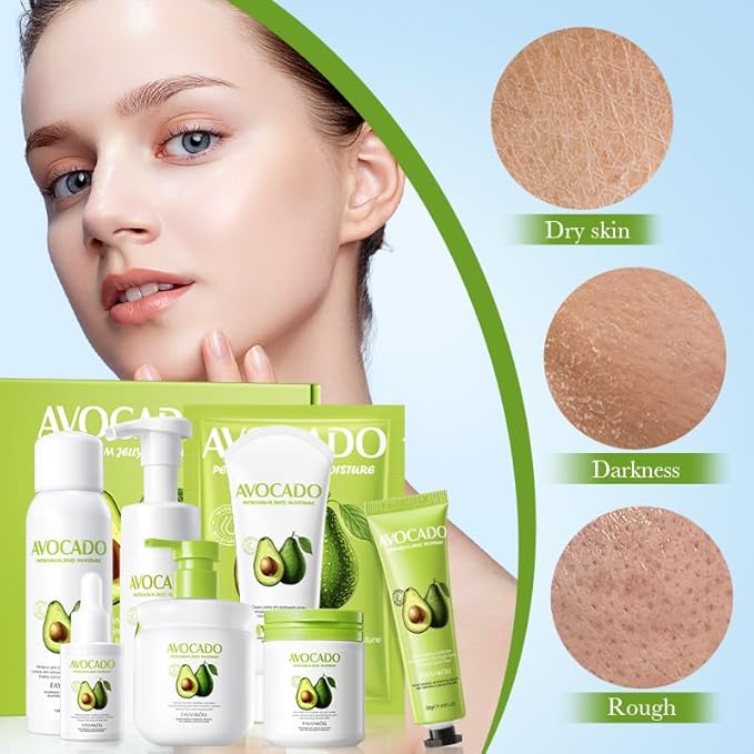 Avocado Facial Skincare Set - Complete Eight-Piece Kit for Soothing, Nourishing, and Moisturizing-Velvo Beauty