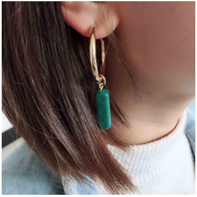 Boho Rectangle Green Jade Earrings Green Marbled Earrings Gold Circle Leverback Dangle Earrings Vintage Circle Hoop Dangle Earrings Jewelry for Women and Girls-Velvo Beauty