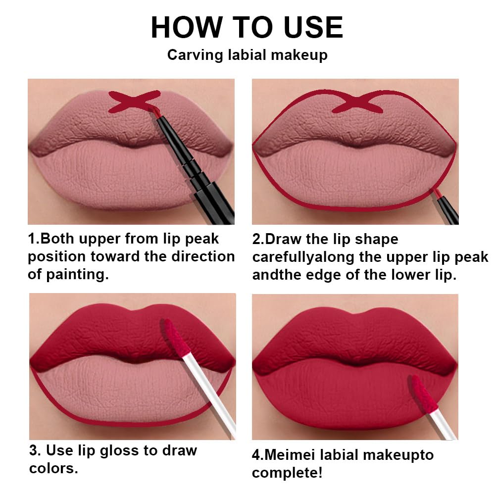 evpct 3Pcs Dark Ruby Brown Rose red Lip Stain Paint Matte Lip Liner and Lipstick Set Long Lasting labiales matte mate larga duracion listip 24 hours a prueba de agua mate 24 horas originales-Velvo Beauty