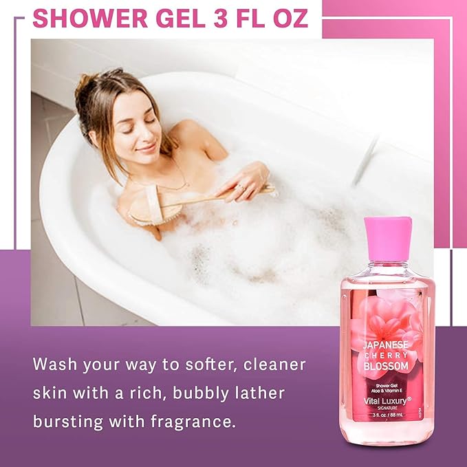Bath & Body Kit Japanese Cherry Blossom, 3 Fl Oz, Ideal Skincare Gift, Home Spa Set, Includes Body Lotion, Shower Gel and Fragrance Mist, Perfect for Christmas Gifts and Festive Pampering-Velvo Beauty