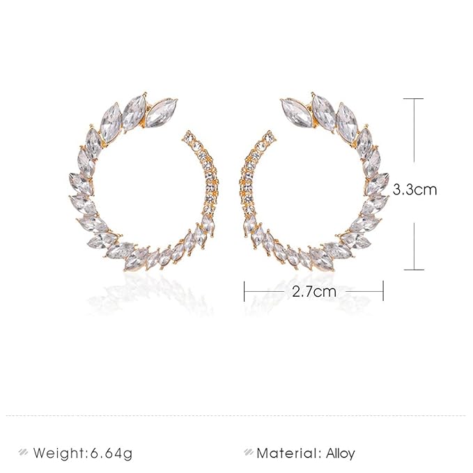 Vintage Rhinestone Hoop Earrings Gold Round Circle Studs Earrings Bright Crystal Earrings Bling Wedding Earrings Jewelry for Women and Girls-Velvo Beauty