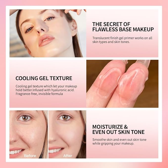 AKARY Gel-Based & Hydrating Face Primer For Smoothing Skin & Gripping Makeup With Hyaluronic Acid, Long-Wear Foundation Face Primer for Oil Control, Pores Fine Lines Minimizer, 0.81 Fl Oz, 01 Clear-Velvo Beauty