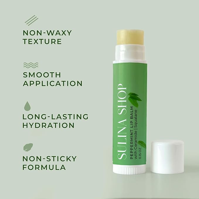 Peppermint Lip Balm with Castor Oil & Vitamin E - Nourishes & Protects Dry Lips, Lip Moisturizer with Ceramide & Squalane, Natural Lip Balm Mint with Deep Hydration for Soft Lips - Lip Repair-Velvo Beauty