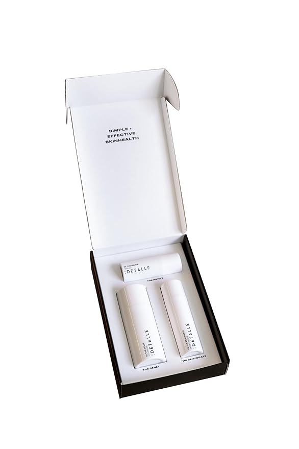 El Detalle - The Regimen - 3 Step Set | Men's simple and effective skin care, Includes: The Reset Cleanser, The Revive Serum, The Rehydrate Moisturizer, Suitable for all skin types; One-pump solution-Velvo Beauty